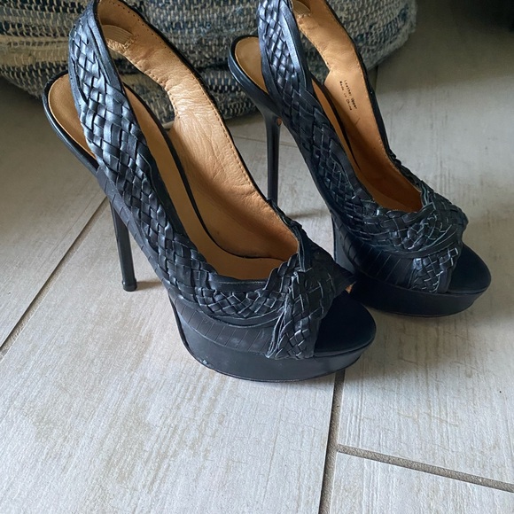 L.A.M.B. Slingback, open toe, leather stiletto size 7M black 6” heels 1” platfor - Picture 11 of 11